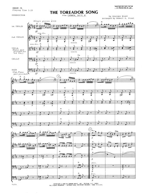 Toreador Song, The (from Carmen, Suite #1) (Score)