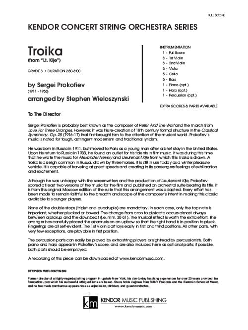 Troika (from Lt. Kije) (Score)