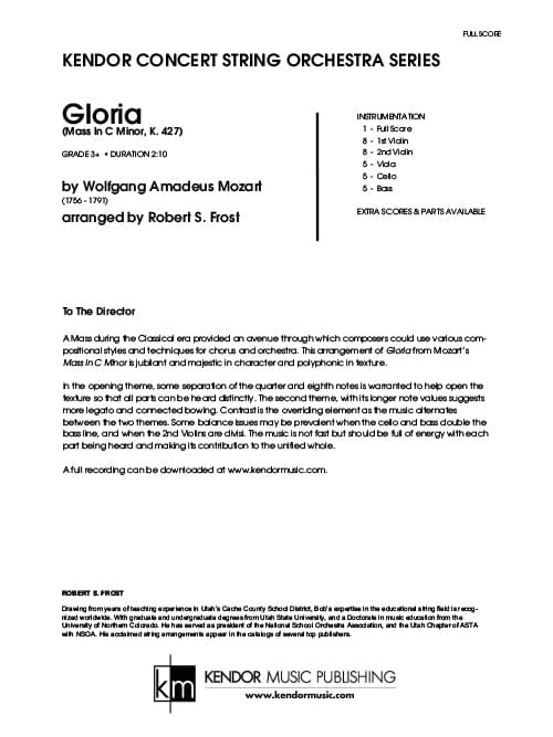 Gloria (Mass In C Minor, K. 427) (Score)