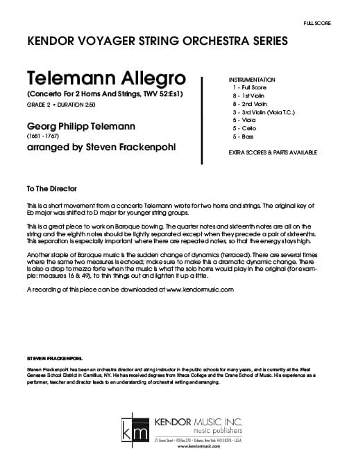 Telemann Allegro (Concerto For 2 Horns And Strings, TWV 52:Es1) (Score)